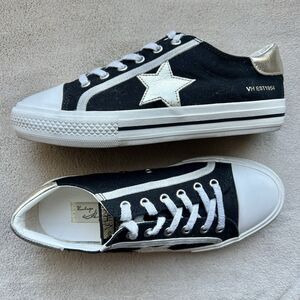 Vintage Havana Alive Black Canvas Star Sneakers Women’s 5.5 Lace Up Retro Gold